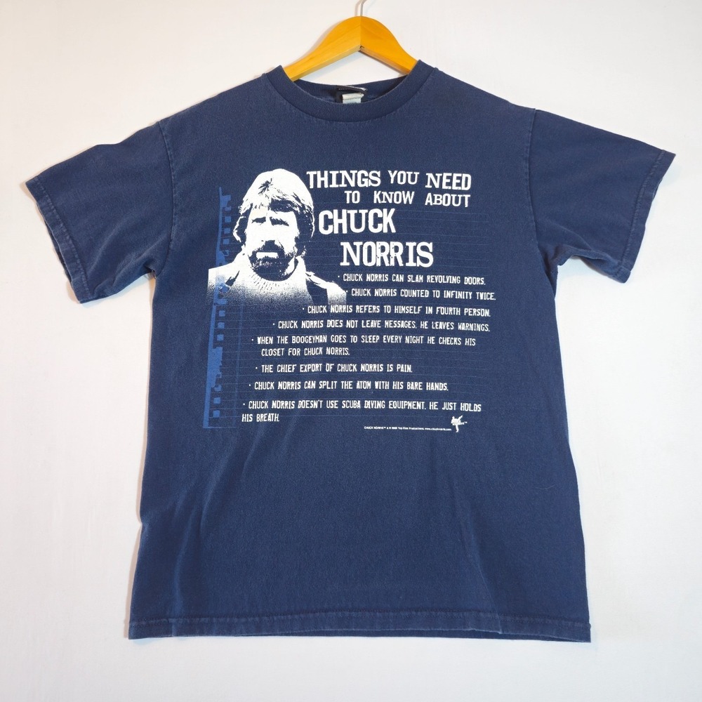 Vintage 2008 Chuck Norris Facts Hybrid Tees T-Shirt Mens Navy Blue Graphic
